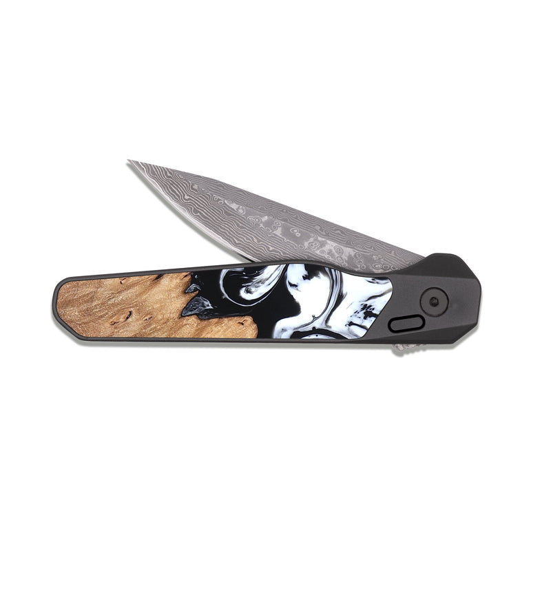 EDC Dark Damascus Wood Pocket Knife - Anya (Black & White, 820505)