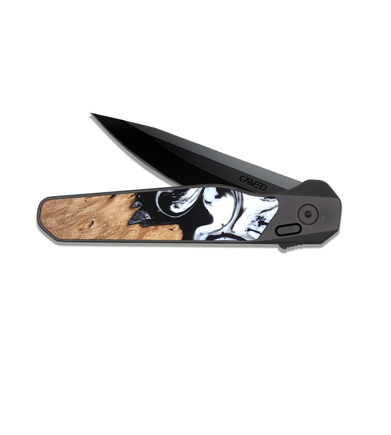 EDC Dark Slate Wood Pocket Knife - Anya (Black & White, 820505)
