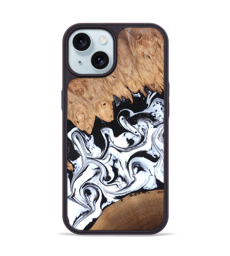 iPhone 15 Wood Phone Case - Anya (Black & White, 820505)