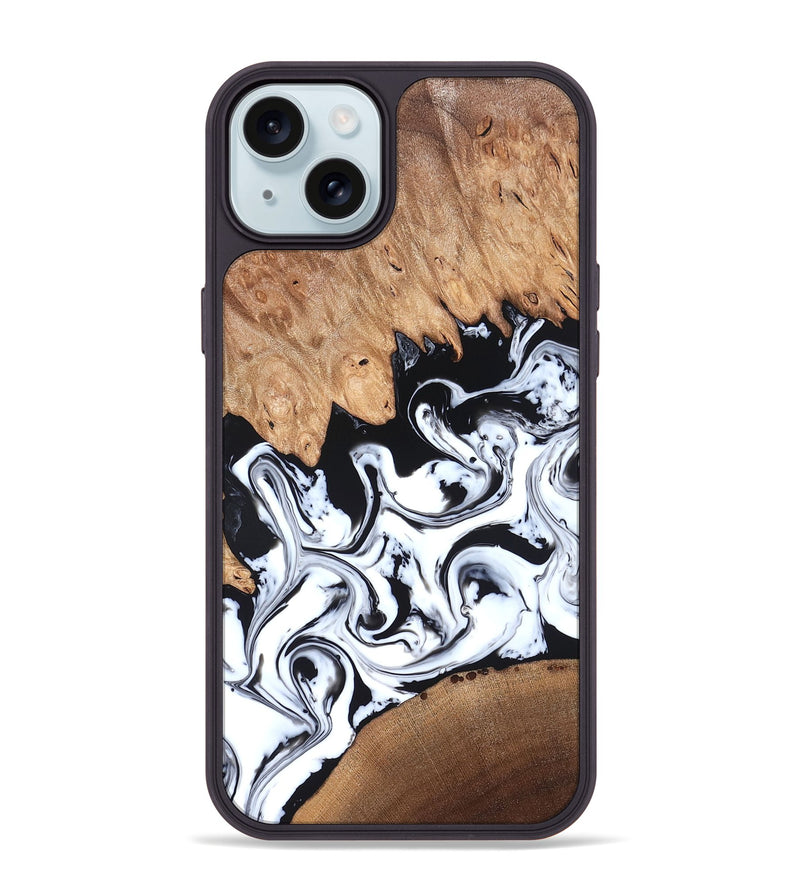 iPhone 15 Plus Wood Phone Case - Anya (Black & White, 820505)
