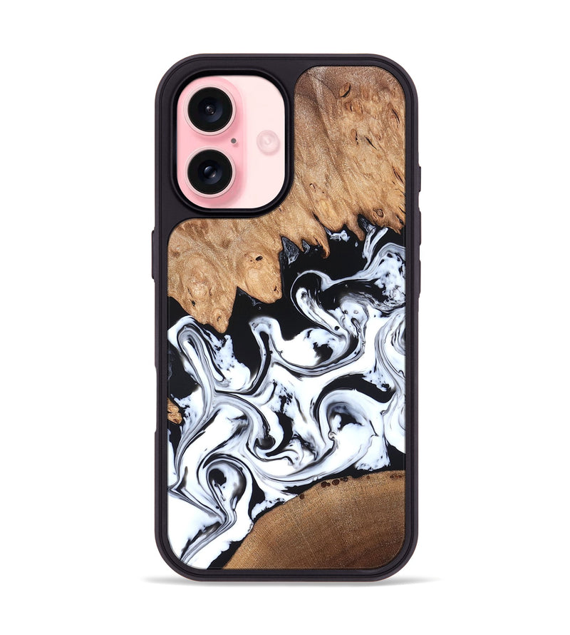 iPhone 16 Wood Phone Case - Anya (Black & White, 820505)