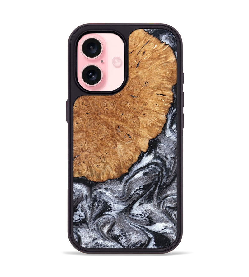 iPhone 16 Wood Phone Case - Polly (Black & White, 820506)