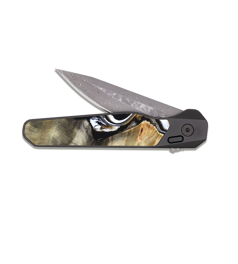 EDC Dark Damascus Wood Pocket Knife - Yaakov (Black & White, 820507)