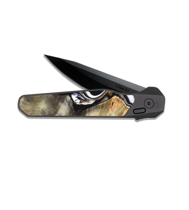 EDC Dark Slate Wood Pocket Knife - Yaakov (Black & White, 820507)