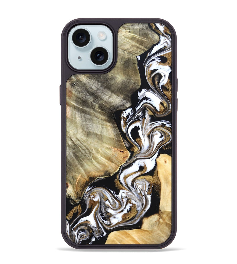 iPhone 15 Plus Wood Phone Case - Yaakov (Black & White, 820507)