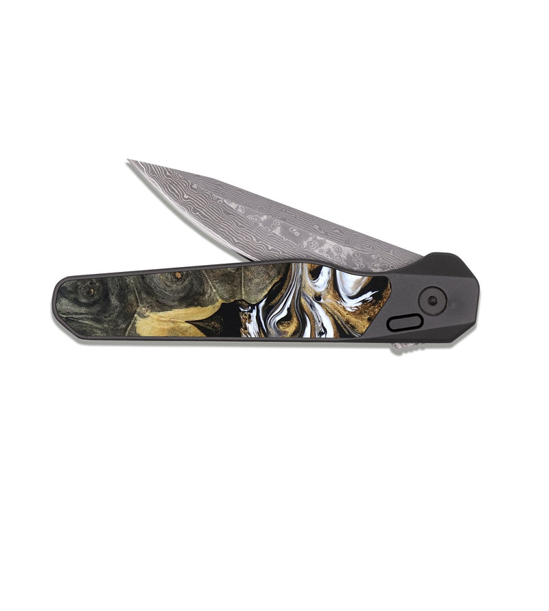EDC Dark Damascus Wood Pocket Knife - Vanesa (Black & White, 820508)