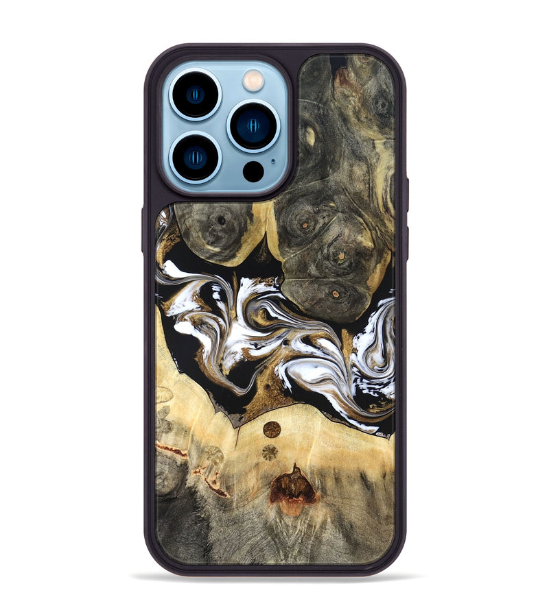 iPhone 14 Pro Max Wood Phone Case - Vanesa (Black & White, 820508)