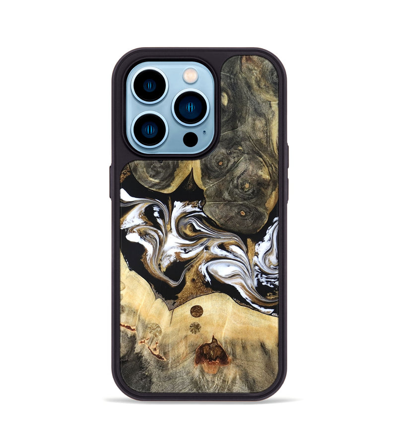 iPhone 14 Pro Wood Phone Case - Vanesa (Black & White, 820508)