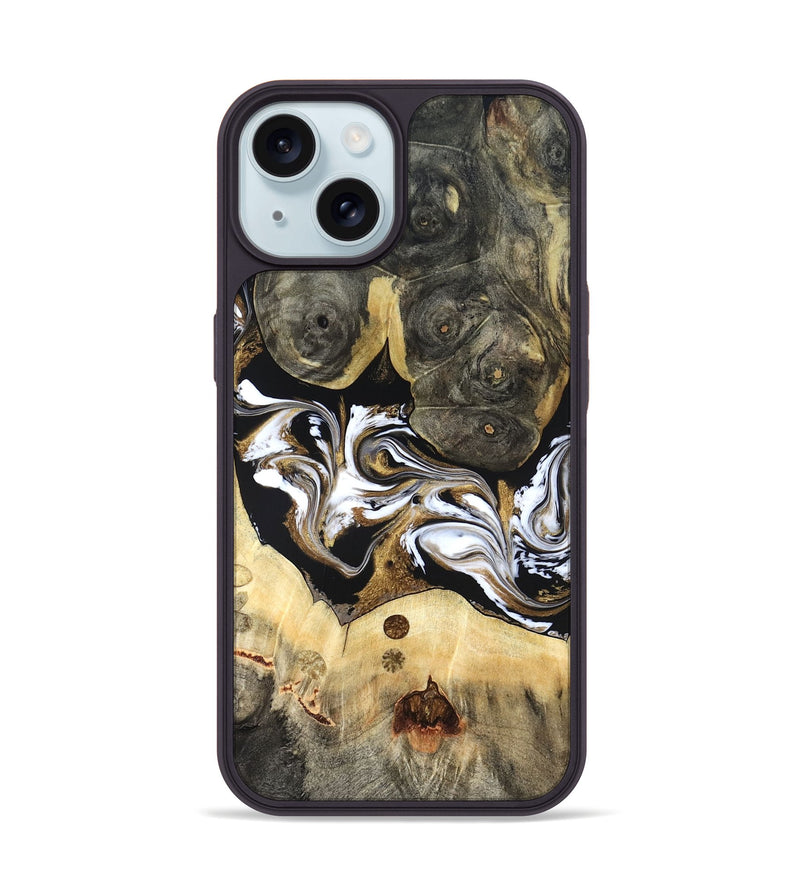 iPhone 15 Wood Phone Case - Vanesa (Black & White, 820508)