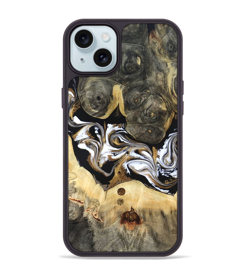 iPhone 15 Plus Wood Phone Case - Vanesa (Black & White, 820508)