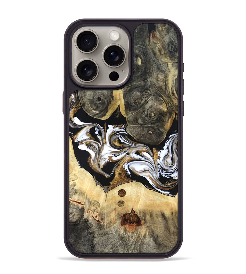 iPhone 15 Pro Max Wood Phone Case - Vanesa (Black & White, 820508)