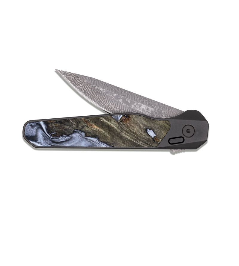EDC Dark Damascus Wood Pocket Knife - Taurean (Black & White, 820509)