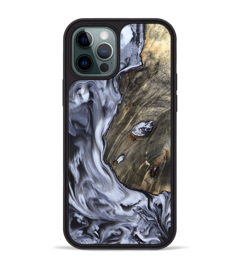 iPhone 12 Pro Max Wood Phone Case - Taurean (Black & White, 820509)