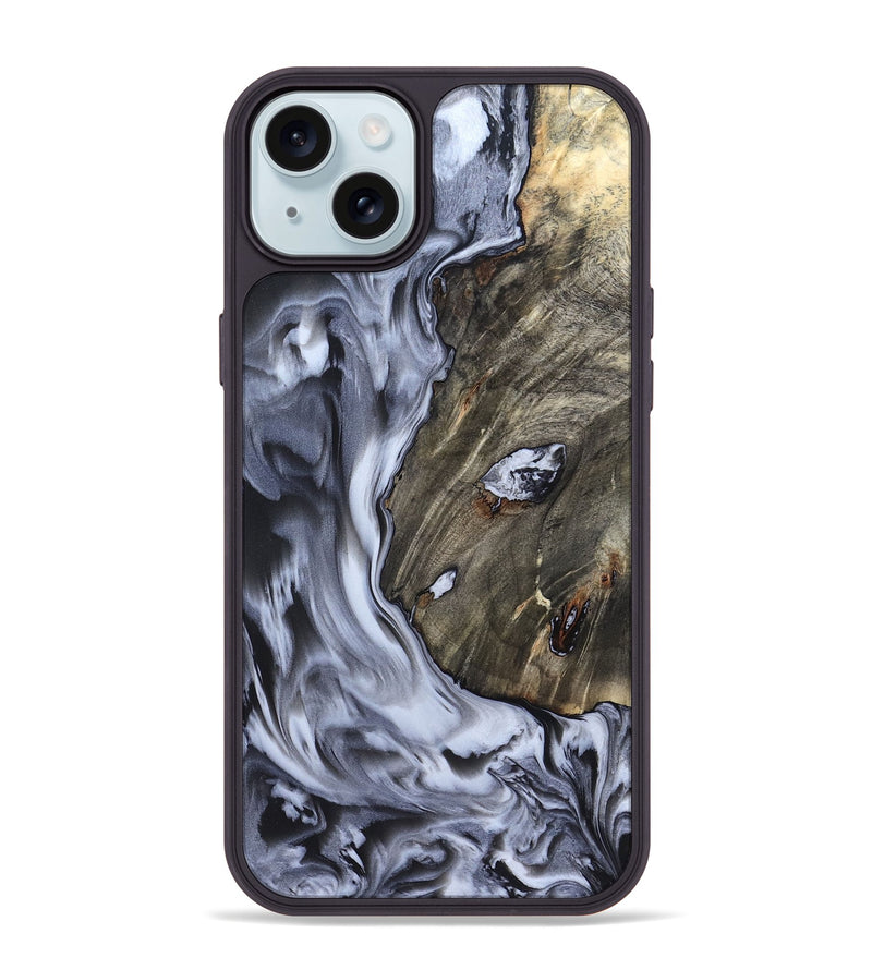 iPhone 15 Plus Wood Phone Case - Taurean (Black & White, 820509)