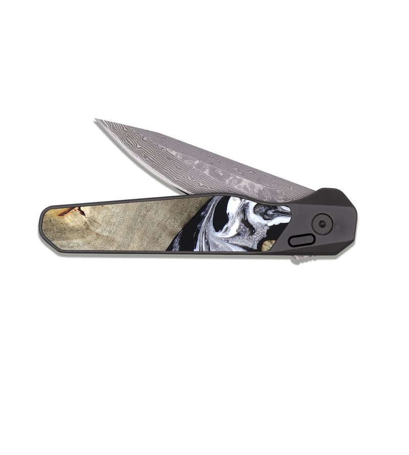 EDC Dark Damascus Wood Pocket Knife - Sophia (Black & White, 820510)