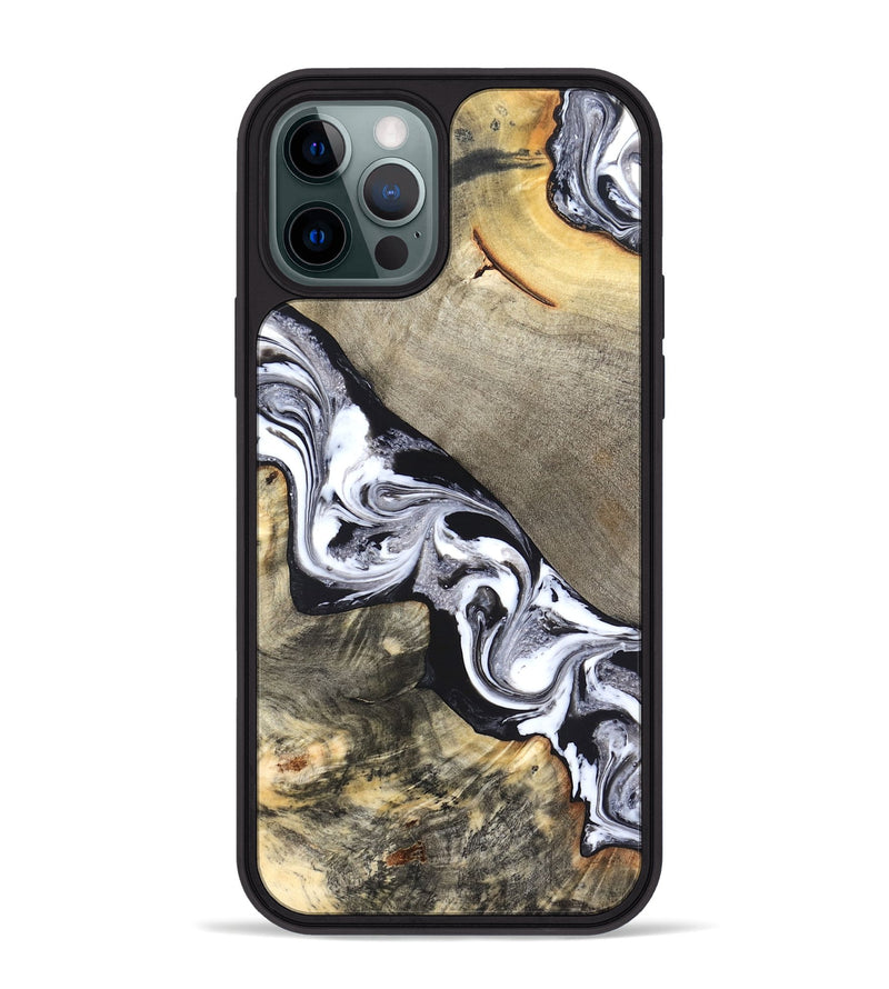 iPhone 12 Pro Max Wood Phone Case - Sophia (Black & White, 820510)