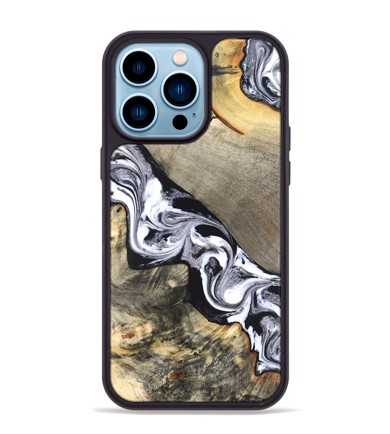 iPhone 14 Pro Max Wood Phone Case - Sophia (Black & White, 820510)