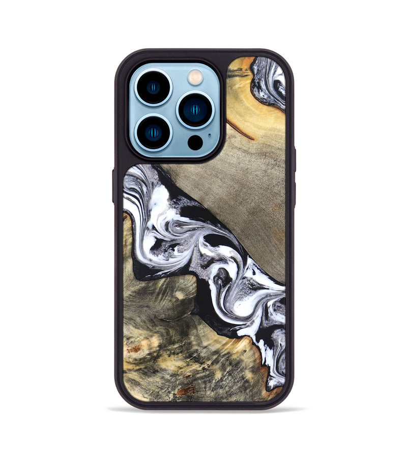 iPhone 14 Pro Wood Phone Case - Sophia (Black & White, 820510)
