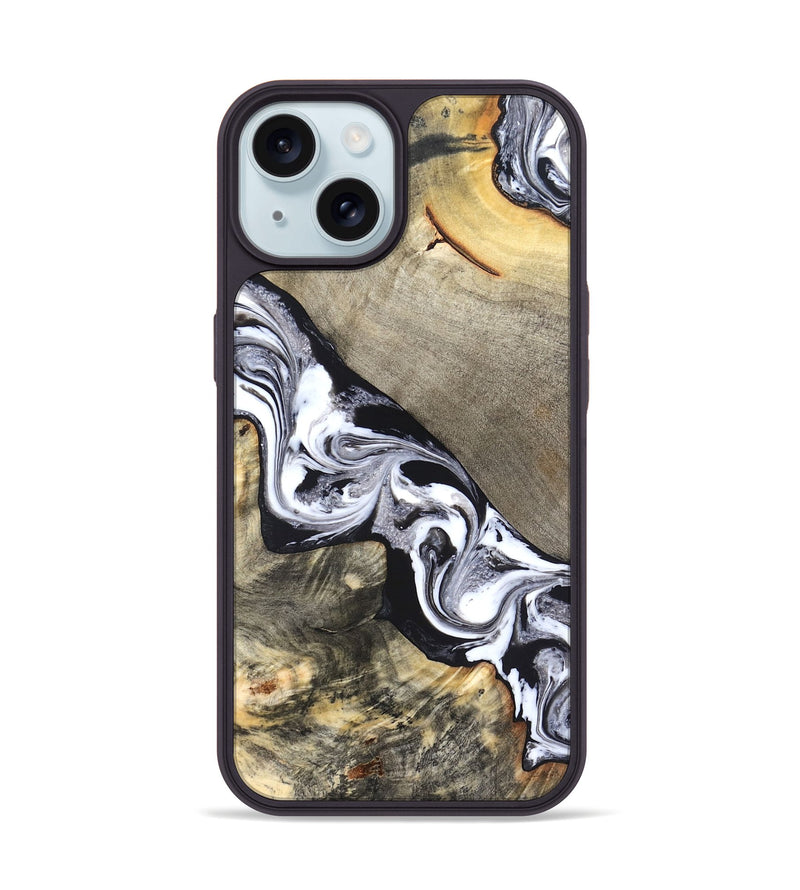 iPhone 15 Wood Phone Case - Sophia (Black & White, 820510)