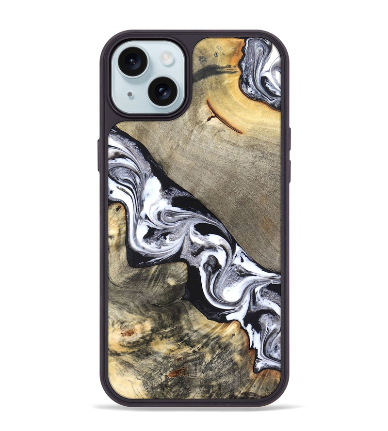 iPhone 15 Plus Wood Phone Case - Sophia (Black & White, 820510)