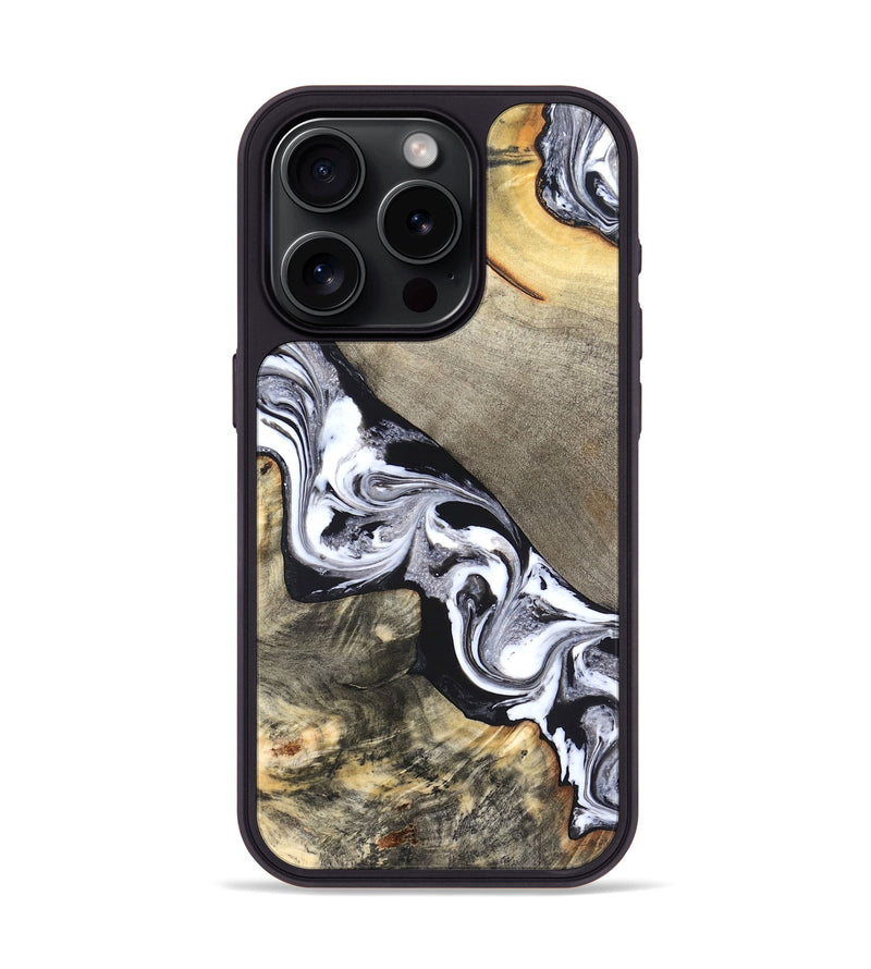 iPhone 15 Pro Wood Phone Case - Sophia (Black & White, 820510)