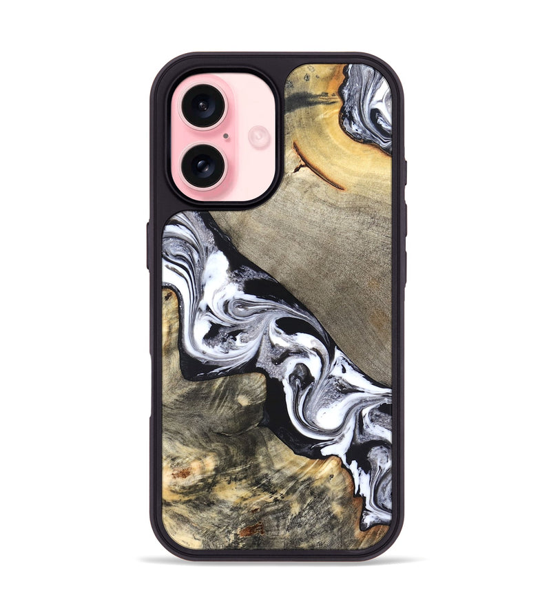iPhone 16 Wood Phone Case - Sophia (Black & White, 820510)