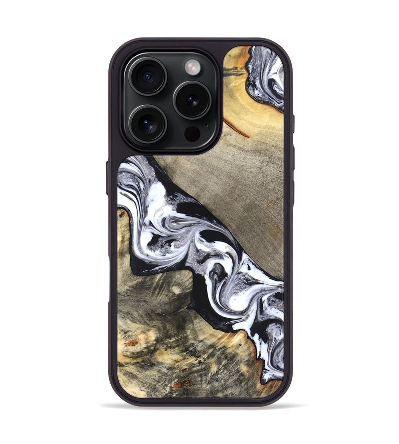iPhone 16 Pro Wood Phone Case - Sophia (Black & White, 820510)