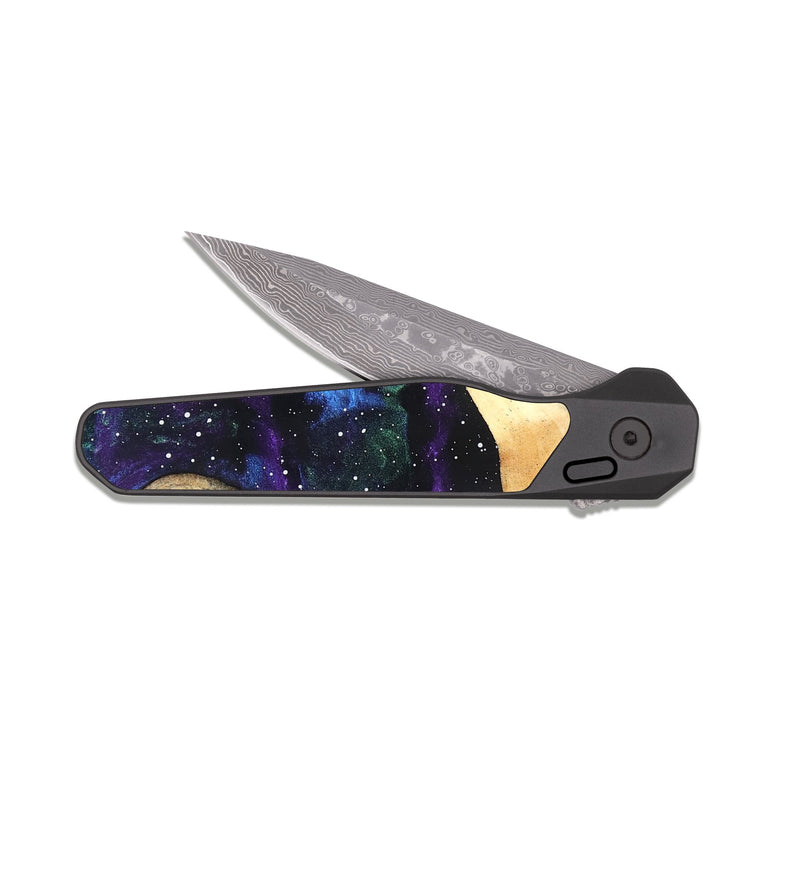 EDC Dark Damascus Wood Pocket Knife - Katlyn (Cosmos, 820537)