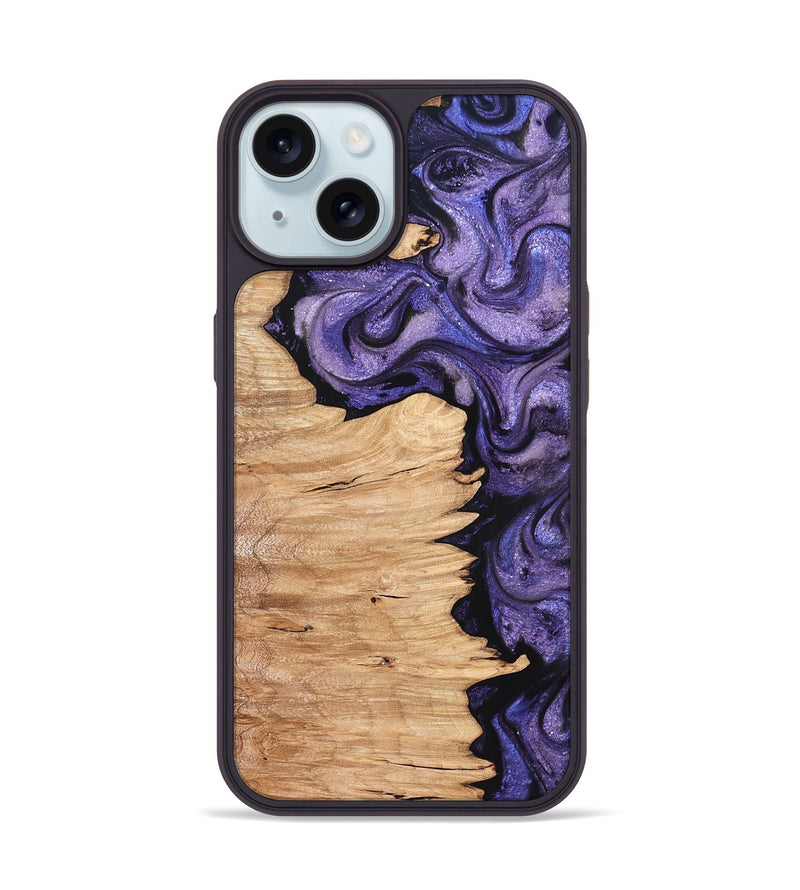iPhone 15 Wood Phone Case - Abagail (Purple, 820558)