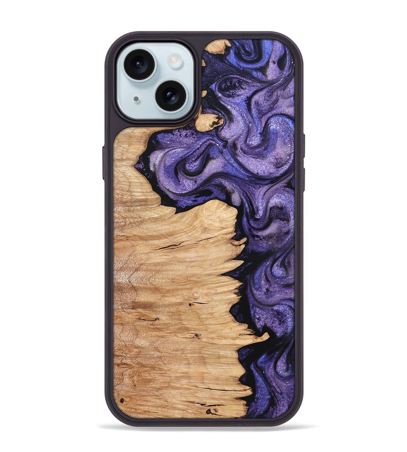 iPhone 15 Plus Wood Phone Case - Abagail (Purple, 820558)