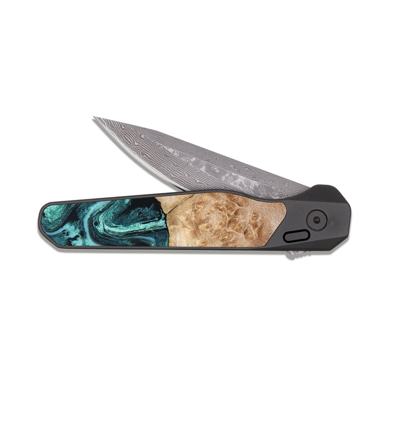 EDC Dark Damascus Wood Pocket Knife - Burton (Green, 820559)