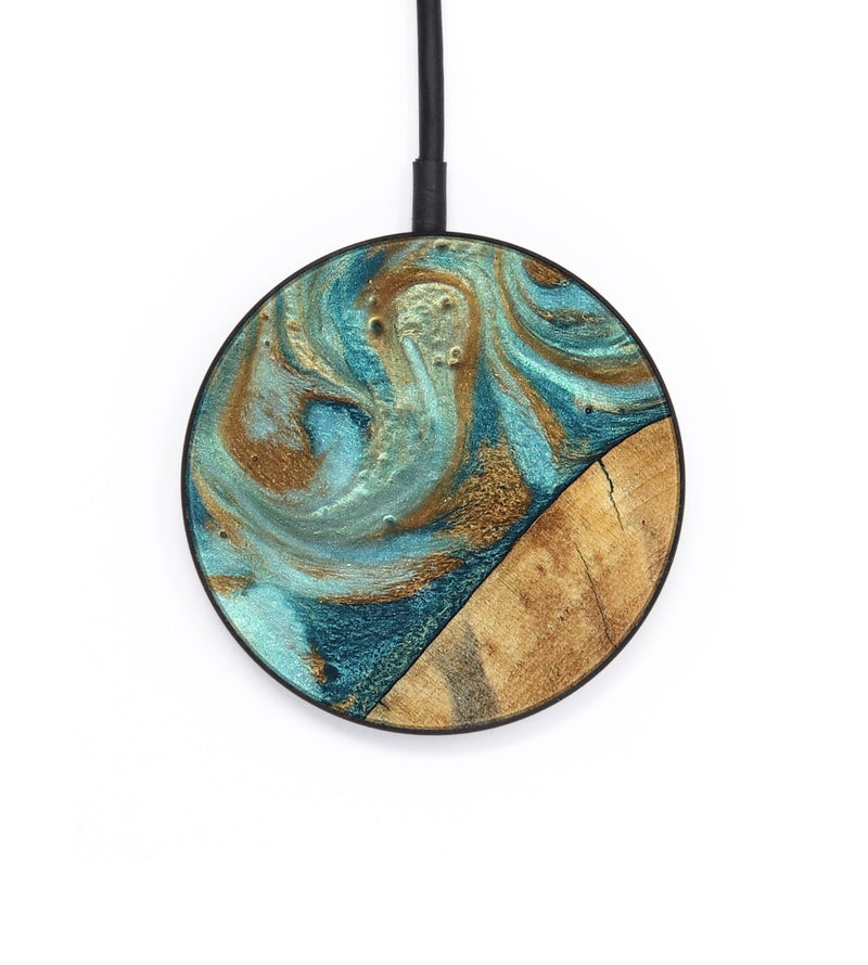 Circle Wood Wireless Charger - Dave (Teal & Gold, 820566)
