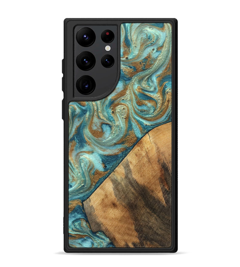 Galaxy S22 Ultra Wood Phone Case - Dave (Teal & Gold, 820566)