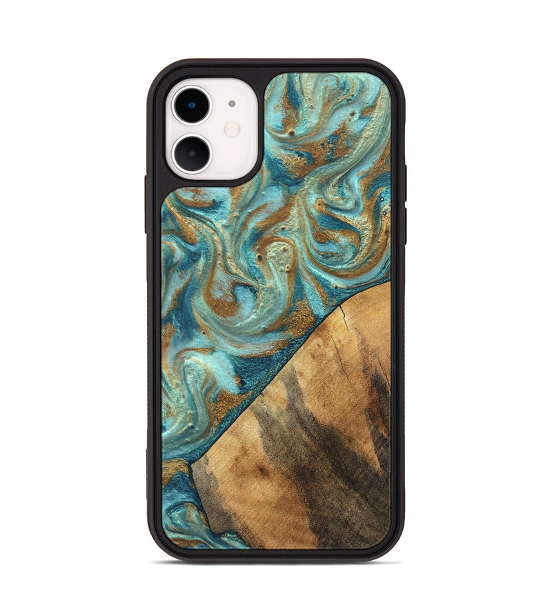iPhone 11 Wood Phone Case - Dave (Teal & Gold, 820566)