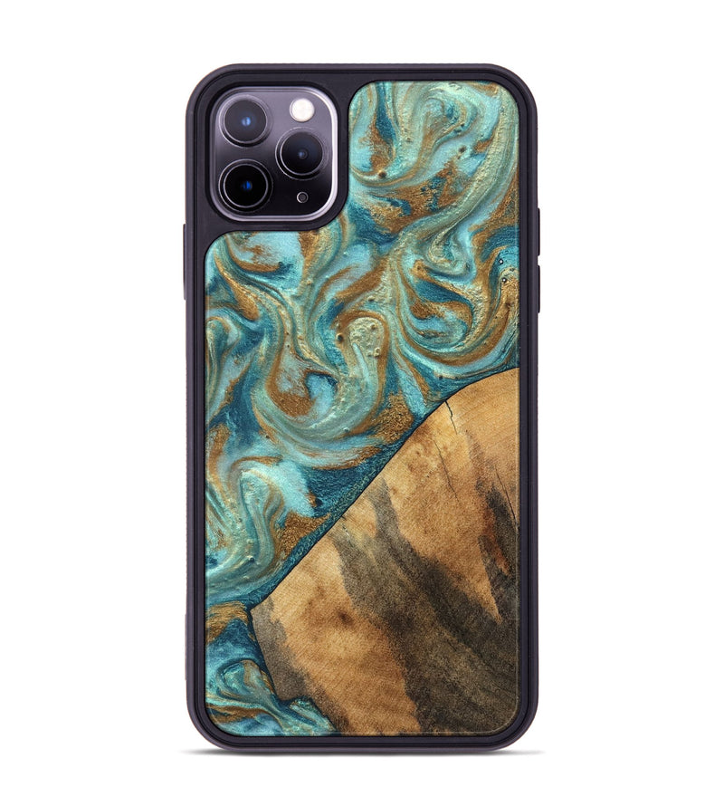 iPhone 11 Pro Max Wood Phone Case - Dave (Teal & Gold, 820566)