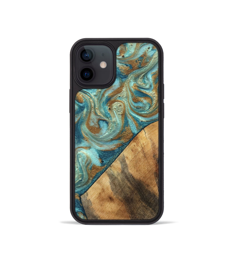 iPhone 12 mini Wood Phone Case - Dave (Teal & Gold, 820566)