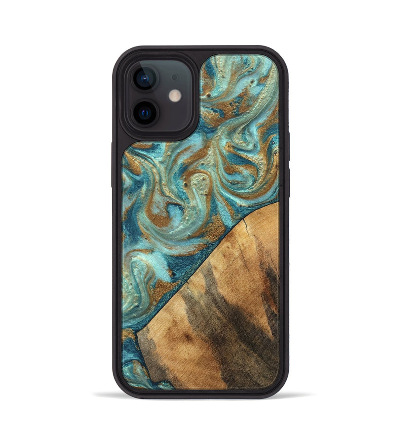 iPhone 12 Wood Phone Case - Dave (Teal & Gold, 820566)
