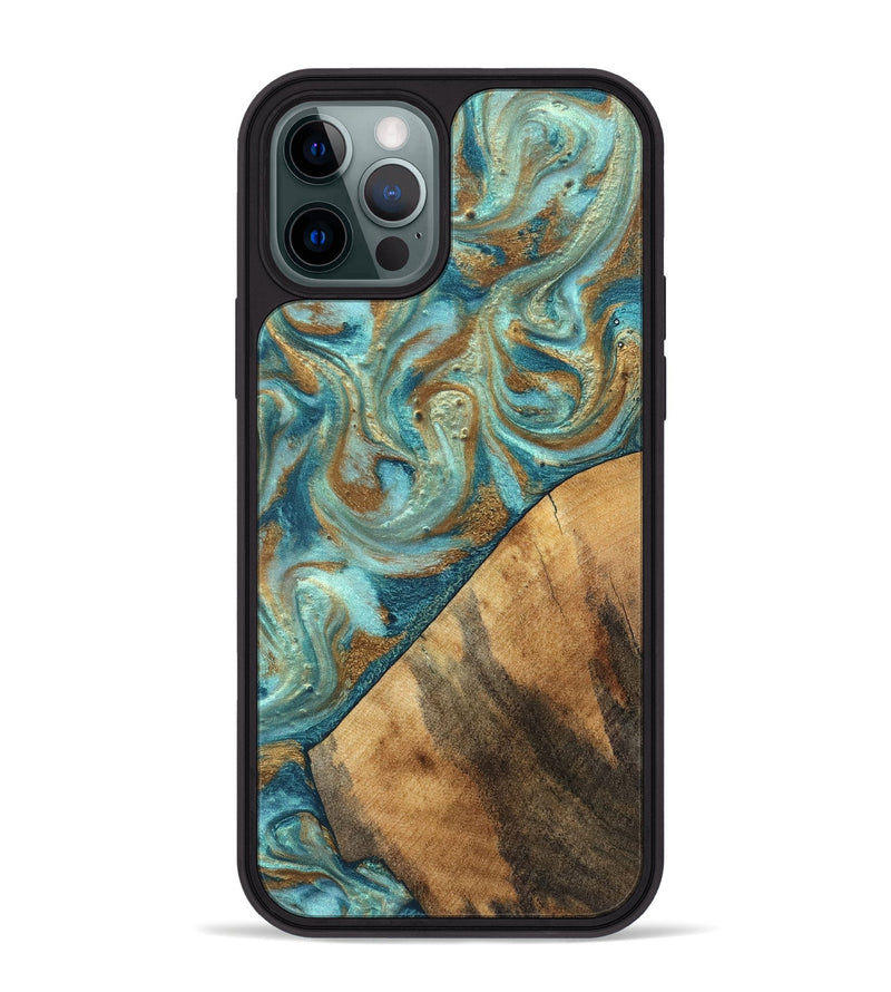 iPhone 12 Pro Max Wood Phone Case - Dave (Teal & Gold, 820566)