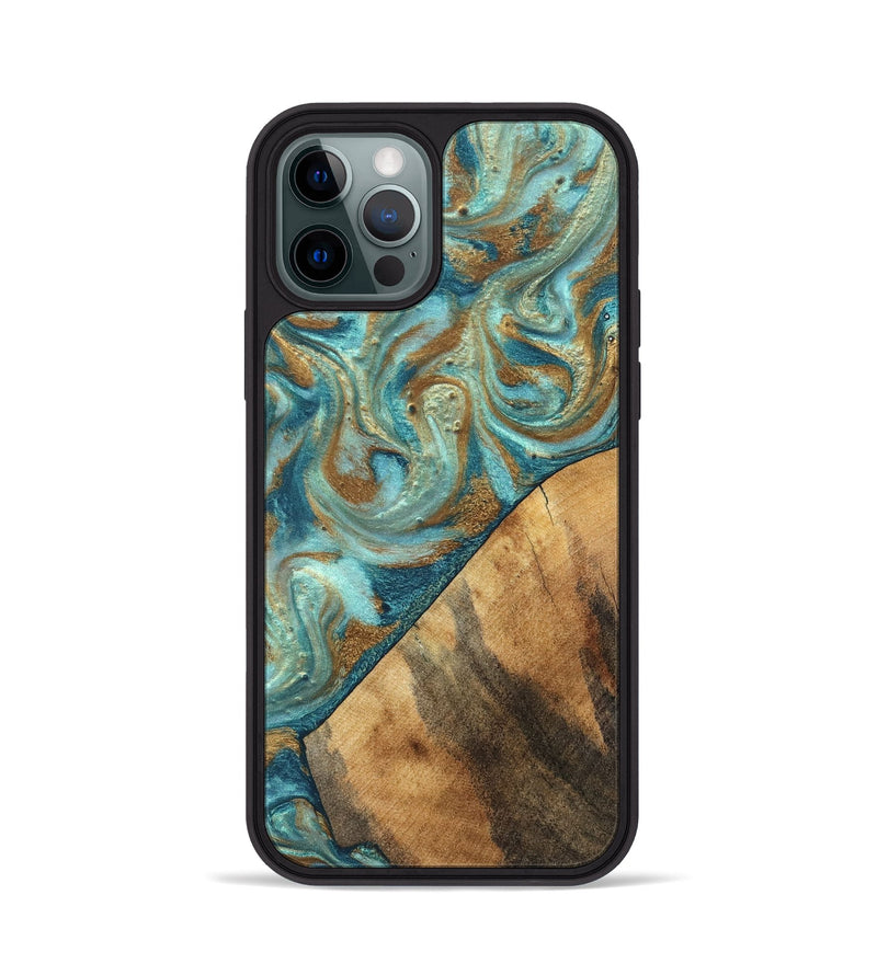 iPhone 12 Pro Wood Phone Case - Dave (Teal & Gold, 820566)