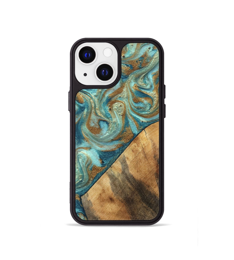 iPhone 13 mini Wood Phone Case - Dave (Teal & Gold, 820566)