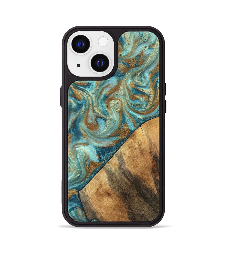 iPhone 13 Wood Phone Case - Dave (Teal & Gold, 820566)