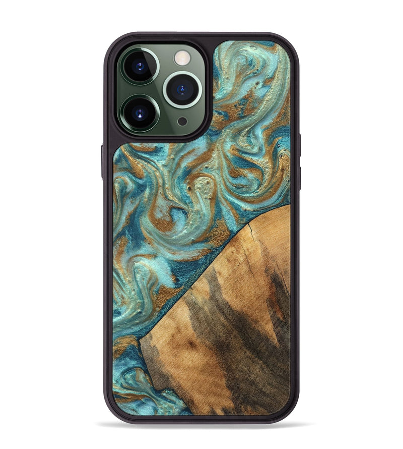 iPhone 13 Pro Max Wood Phone Case - Dave (Teal & Gold, 820566)