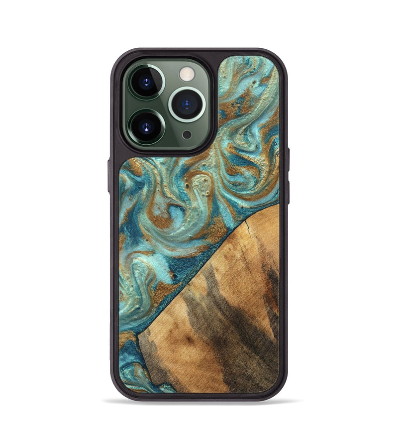 iPhone 13 Pro Wood Phone Case - Dave (Teal & Gold, 820566)