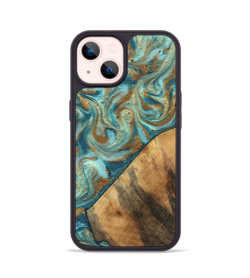 iPhone 14 Wood Phone Case - Dave (Teal & Gold, 820566)