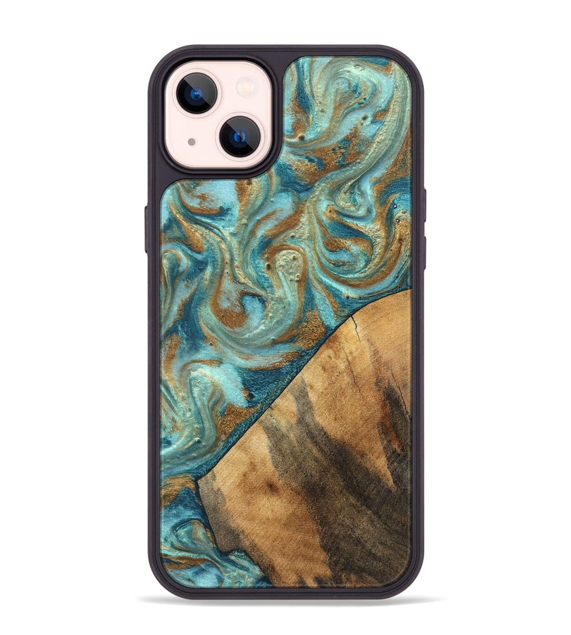 iPhone 14 Plus Wood Phone Case - Dave (Teal & Gold, 820566)