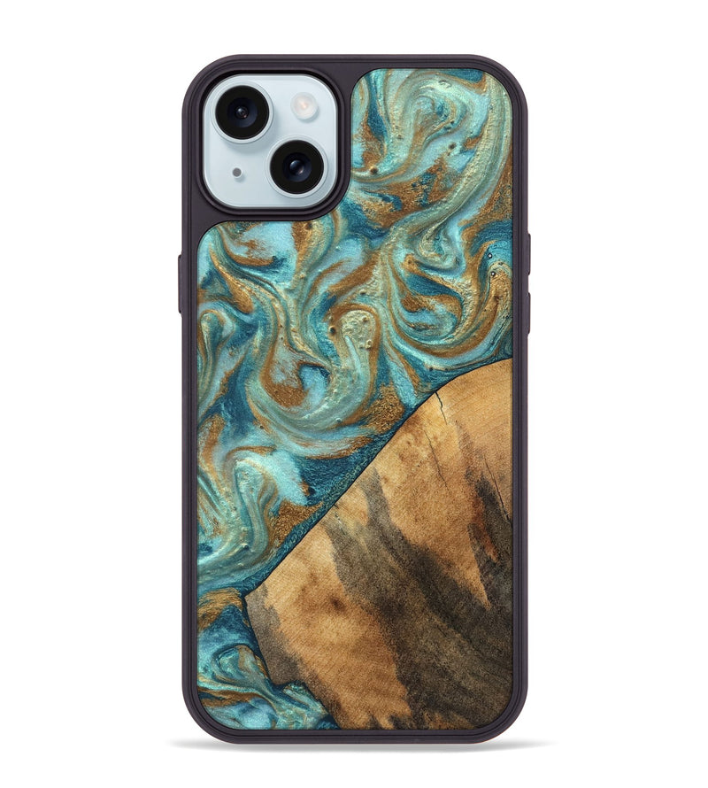 iPhone 15 Plus Wood Phone Case - Dave (Teal & Gold, 820566)