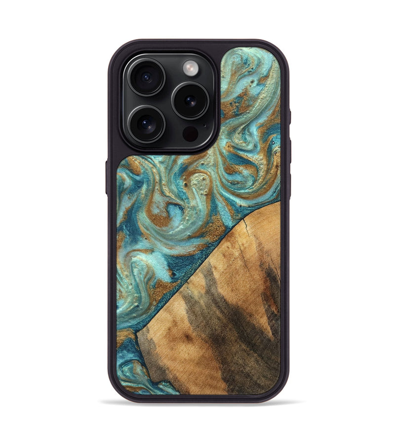 iPhone 15 Pro Wood Phone Case - Dave (Teal & Gold, 820566)