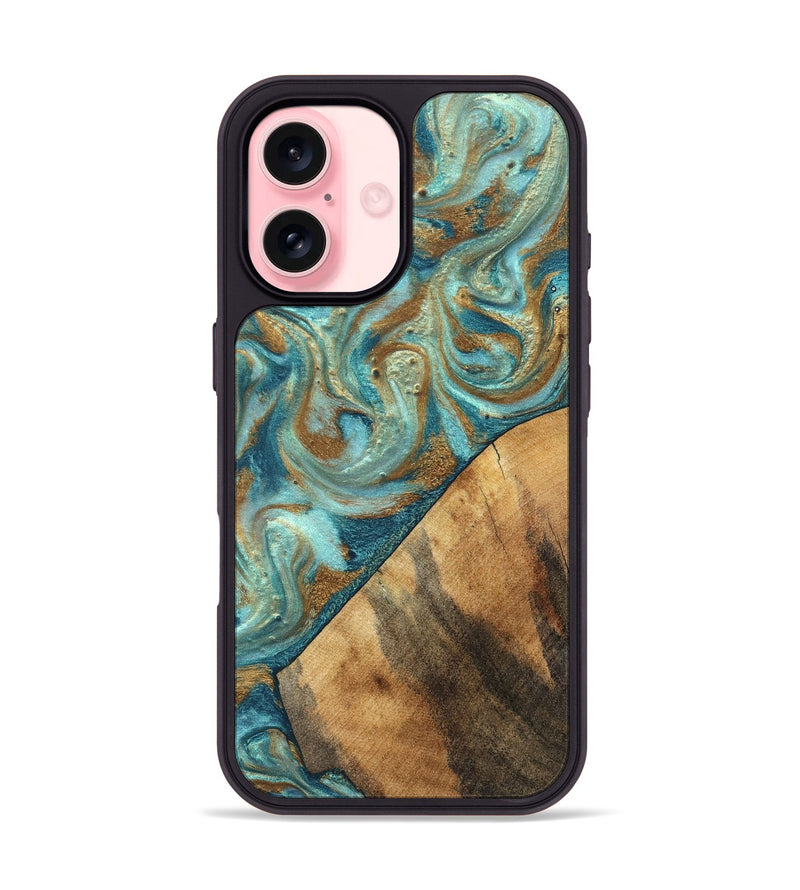 iPhone 16 Wood Phone Case - Dave (Teal & Gold, 820566)