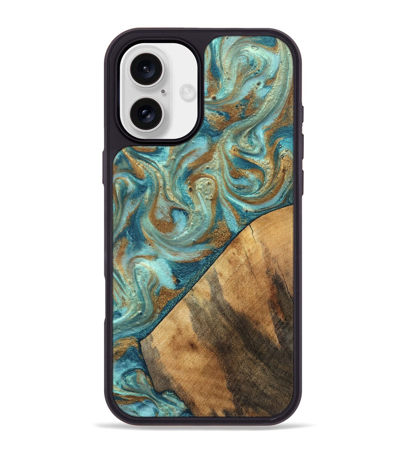 iPhone 16 Plus Wood Phone Case - Dave (Teal & Gold, 820566)