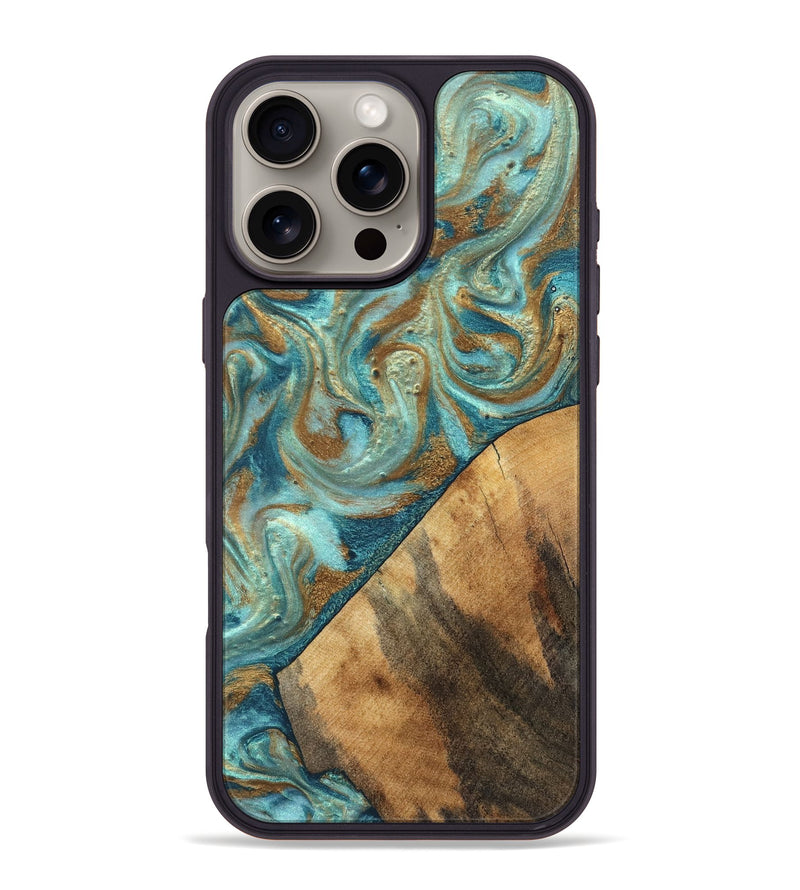 iPhone 16 Pro Max Wood Phone Case - Dave (Teal & Gold, 820566)